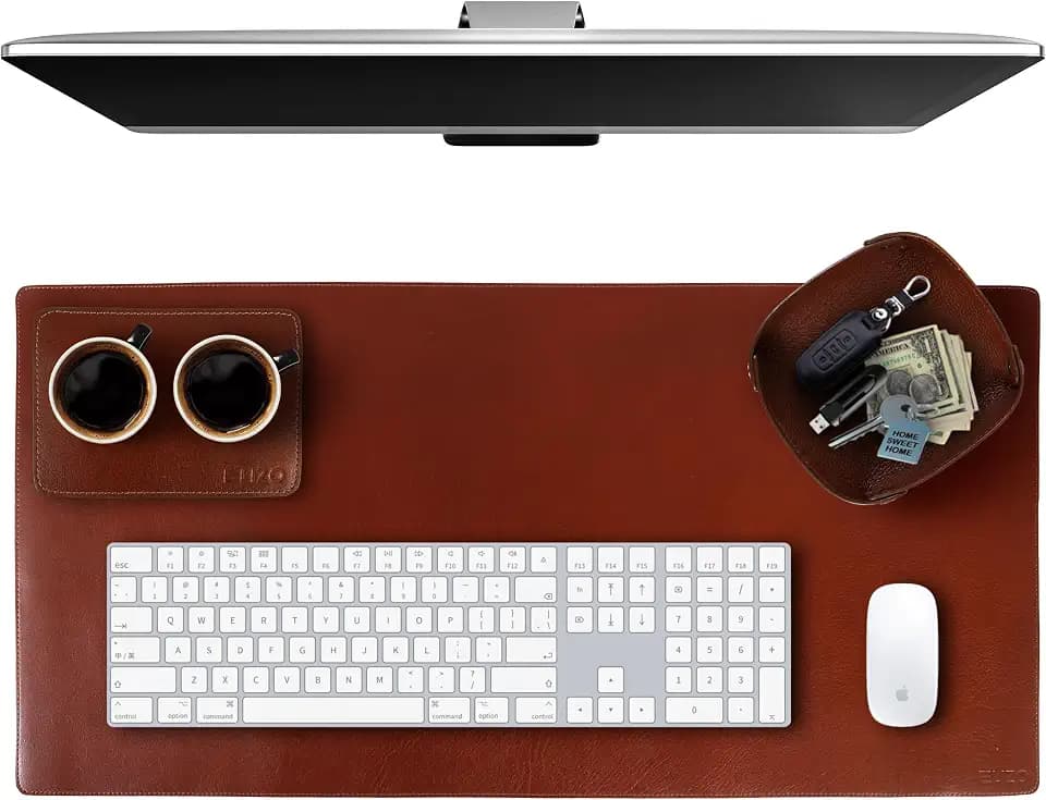 ELIZO Leather Desk Pad Real Leather Desk Mat Thick (3mm) Double Layer (32x16) Cover Blotter Desk Protector Large Computer Mat for Keyboard Mouse Pad Table Laptop Mat Office Accessories - Camel
