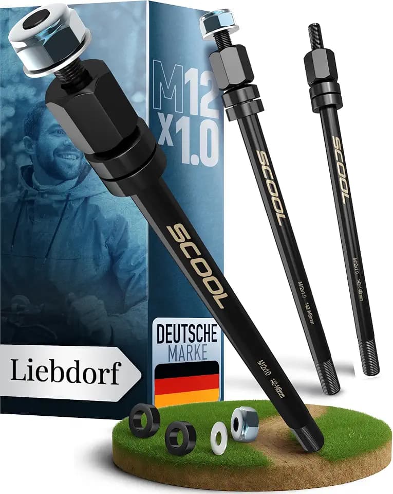 Steckachse für Fahrradanhänger - M12 Adapter für alle Längen - Fahrradanhänger Kupplung - Fahrradanhänger Steckachse mit Adapter (M12 x 1.0)