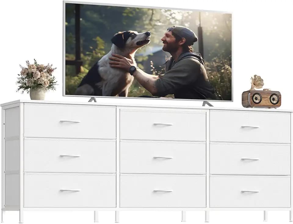 SONGMICS Dresser with 9 Fabric Drawers, TV Stand for TVs Up to 70 Inches