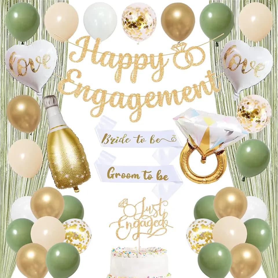 Green Gold Engagement Party Decorations for Men Women, Bridal Shower Decor