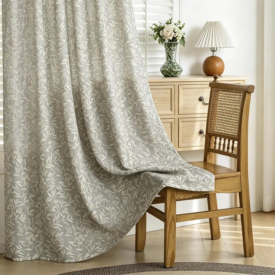 RoomTalks Taupe Khaki Floral Living Room Curtain Privacy Faux Linen Fabric, Vintage Boho Farmhouse Country Aesthetic 96 Inches Window Curtains for Bedroom Dorm Nursery, Elegant Cottagecore Panels