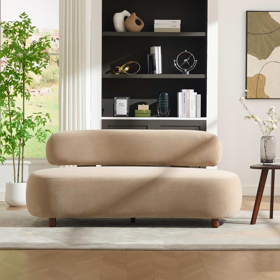 Christopher Knight Home Luna 66 Inch Chenille Upholstered 3-Seater Sofa, Sofa Couch with Curved Design, Modern Home Sofa Living Room, Minimalist Oval Back Lounge Couch with Deep Seat, Nomad