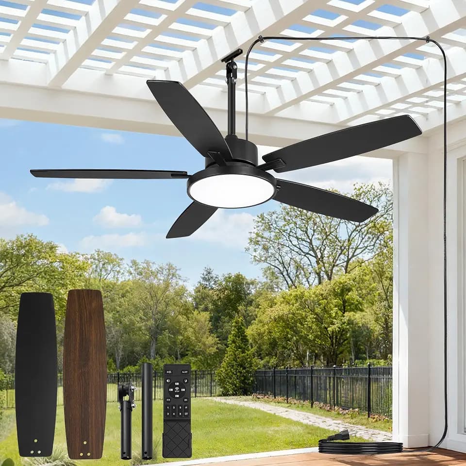 52" Outdoor Ceiling Fans with Light and Remote IP65 Wet Rated Waterproof