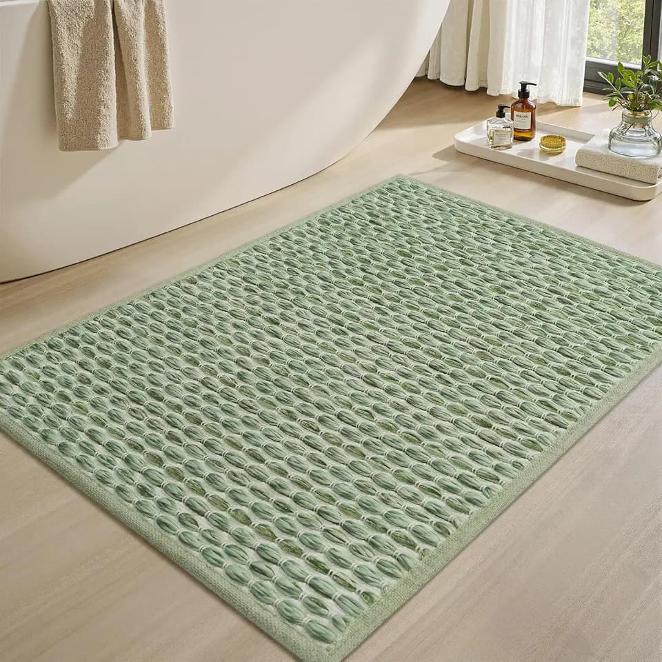 AMOAMI Unique Woven Bath Mat, Super Absorbent Non Slip Bath Mat, 24" x 36", Sage
