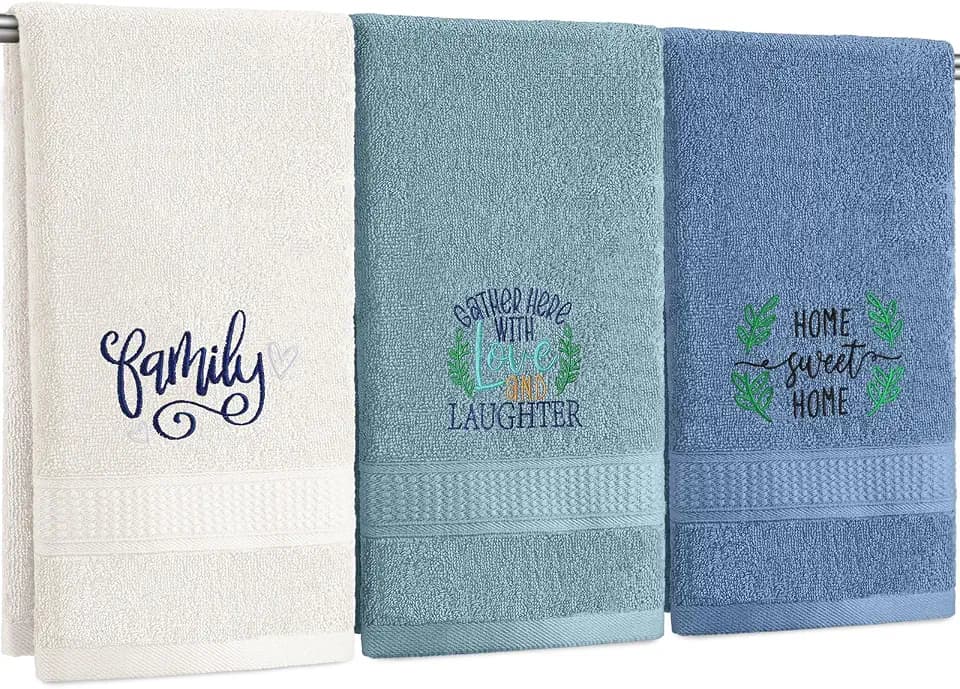 FuWeave 3 Pcs Decorative Hand Towels for Bathroom,Blue,Home Love Family