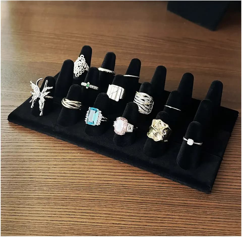 Ring Display Stand, Black Velvet Ring Holder Stand, Jewelry Display for Selling, Ring Organizer for Girls Dresser, 18 Slots