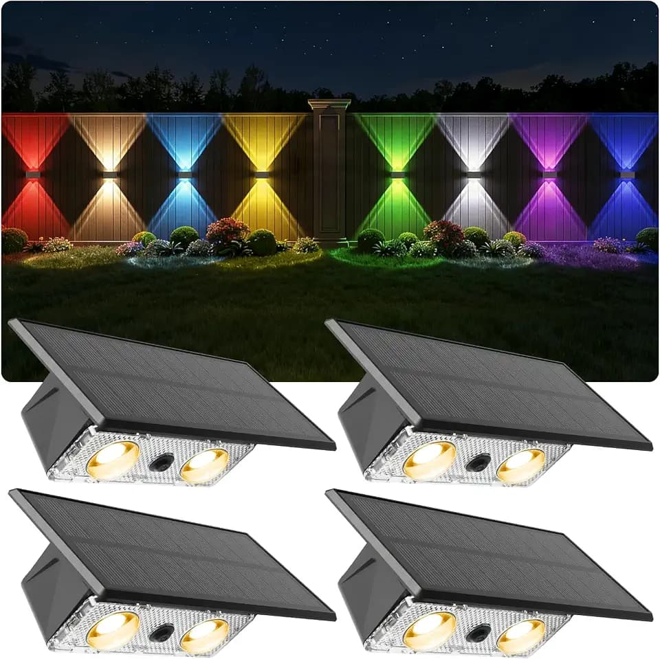 Liyade Solar-Wandleuchten 4 Stück, Warmweiß und RGB, IP65, 9 Modi