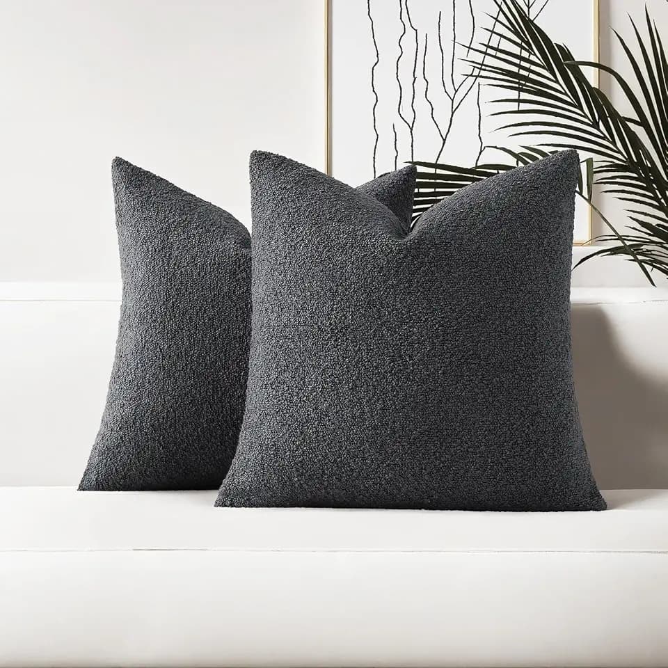 HAUSSY Pack of 2 Boucle Textured Throw Pillow Covers 24x24 Inch, Dark Grey
