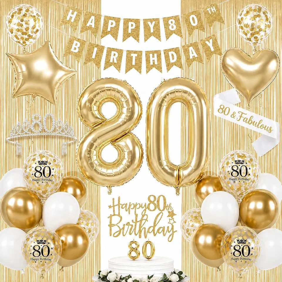 HILAVO Champagne Gold 80th Birthday Decorations for Women with Sash Crown