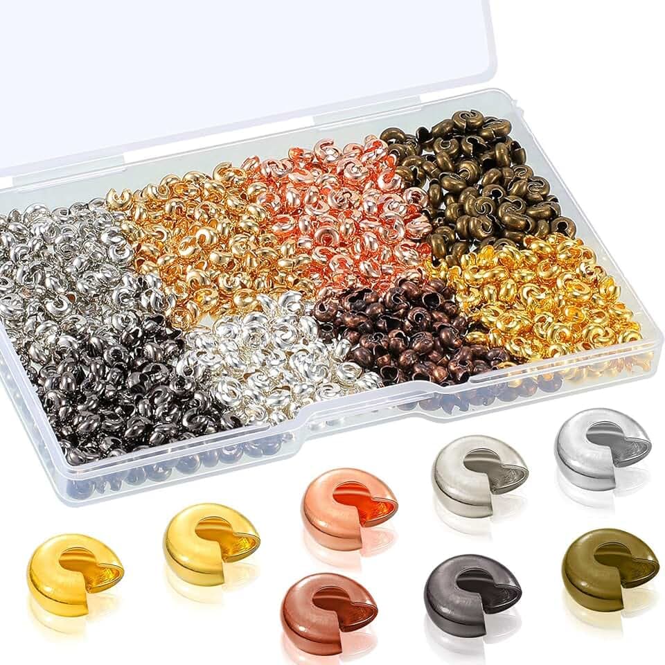 Hicarer 800 Pcs Crimp Bead Covers 3.0 mm Multicolor Half Round Open