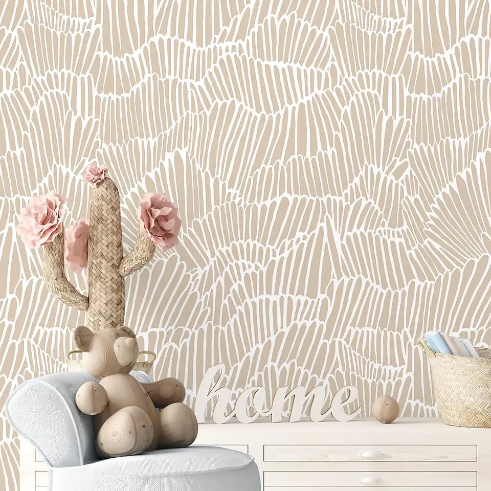 Guvana Beige Peel and Stick Wallpaper Boho Beige and White Contact Paper
