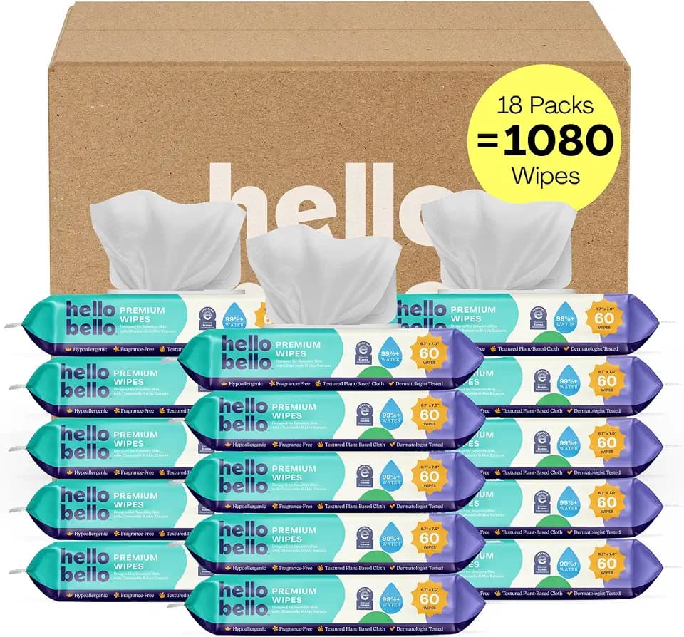 Hello Bello Baby Wipes, Fragrance-Free, 18 Resealable Packets = 1080ct