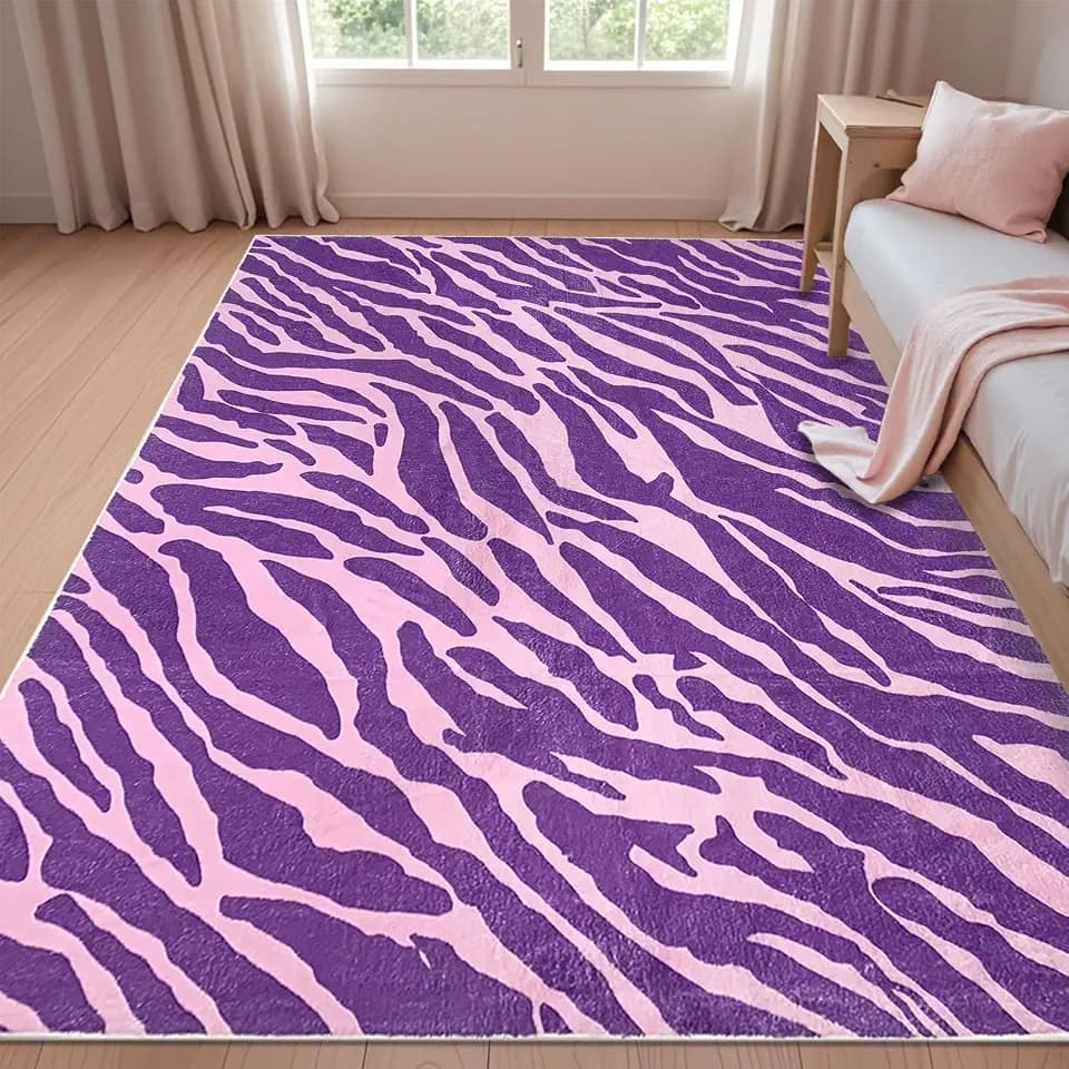 USTIDE Large Size Pink Print Rug Indoor Area Rug Fluffy Rug for Girls Room Cute Pink and Purple Rugs for Bedroom Living Room Nursery Room Teen Dorm Decor 5x7FT