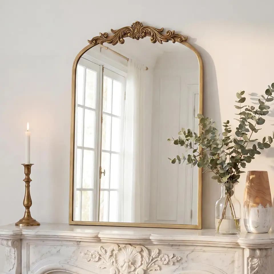 PERFNIQUE Vintage Mirror, 35" X 24" Gold Arched Antique Baroque Wall Mirror