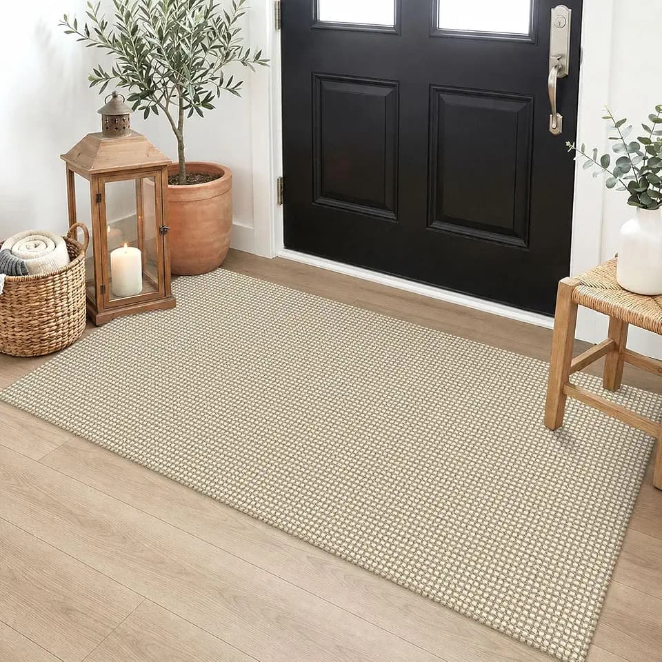 EARTHALL Woven Runner Rug 2x4 Ft Washable Runners for Hallways Cotton Non Slip Eentryway Runner Braided Indoor Floor Carpet for Kitchen, Hallway, Kitchen, Doormat, Beige/Ivory