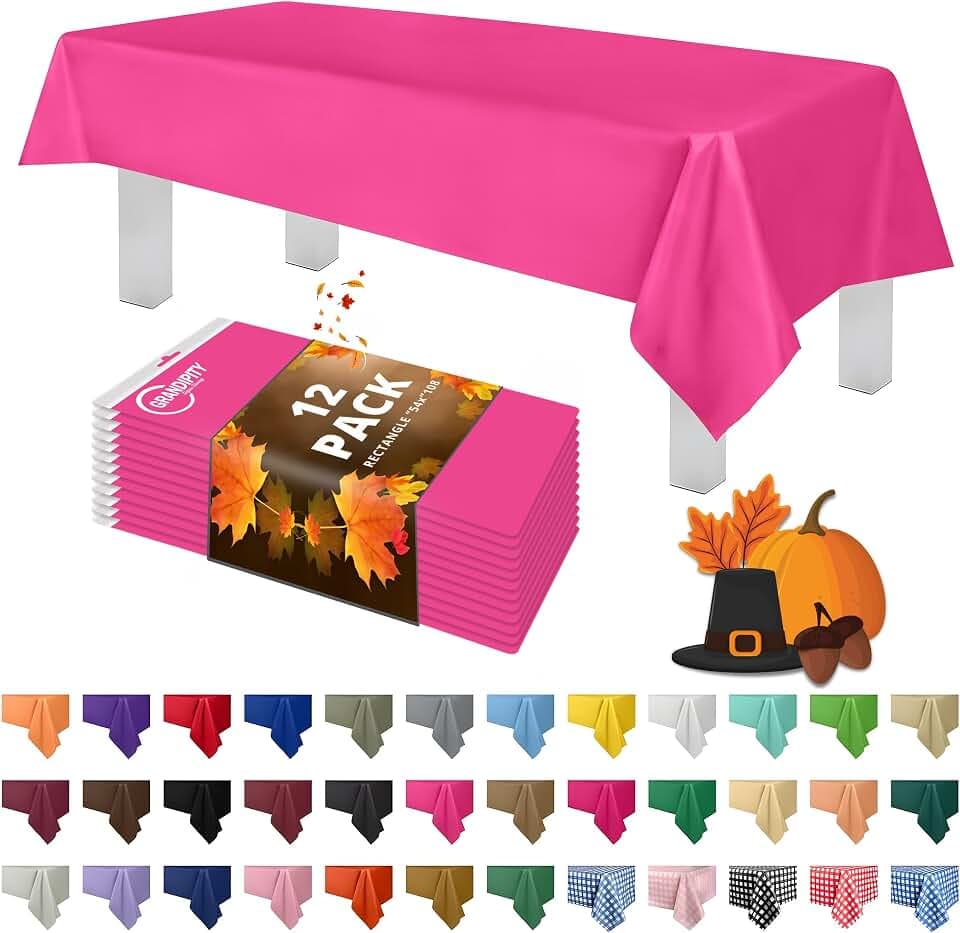 Grandipity Plastic Table Cloth Disposable 12 Pack 54” x 108” Rectangle