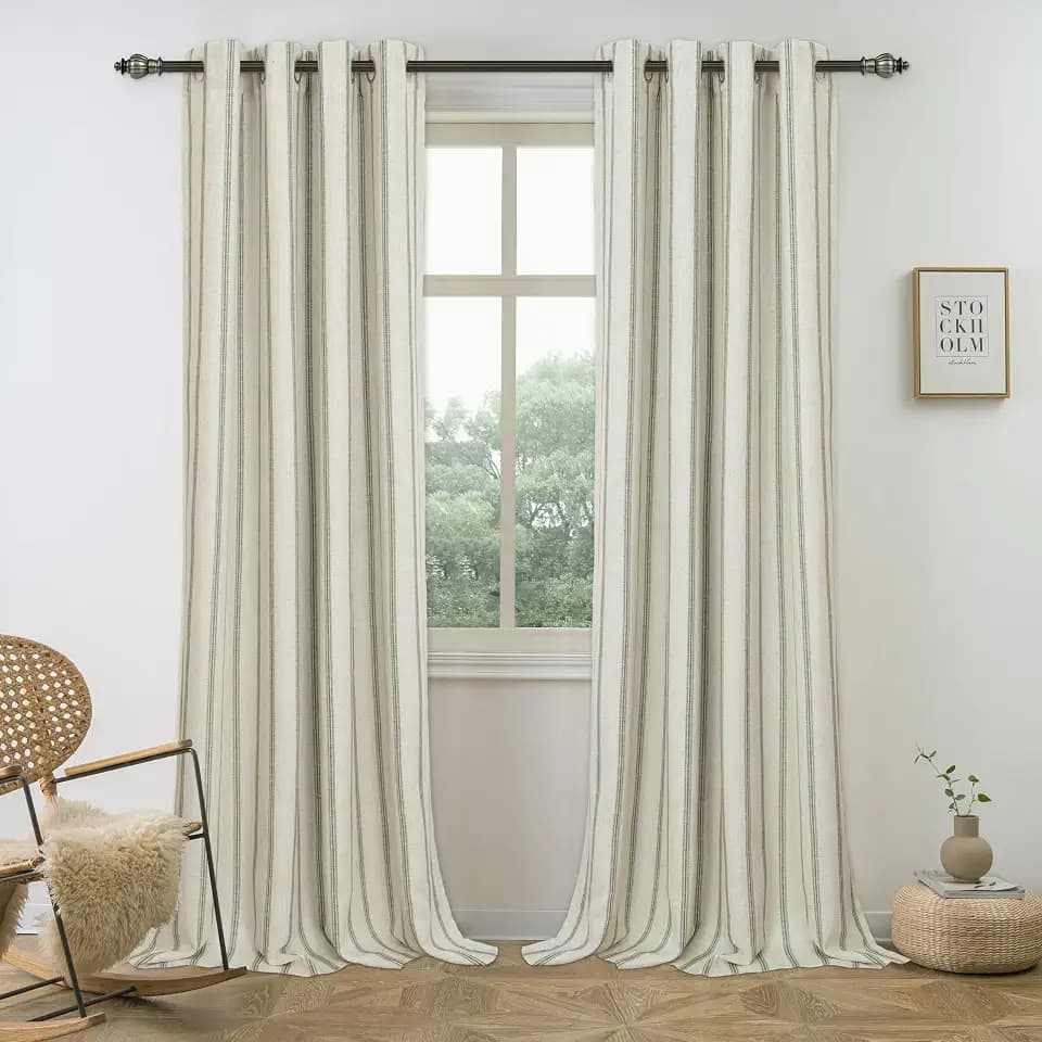 DriftAway Farmhouse Stripe Blackout Curtains, Grommet, W52xL84, Loden Green