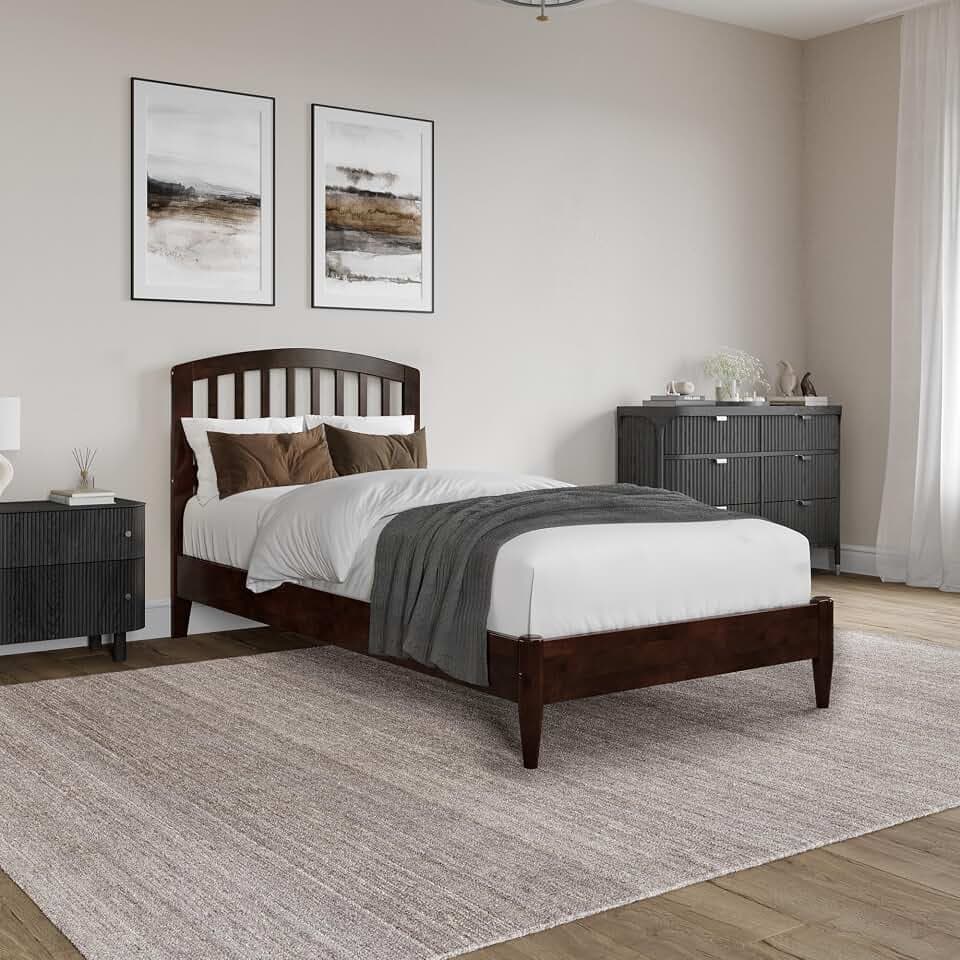 AFI, Quincy Twin XL Solid Wood Low Profile Platform Bed, Walnut