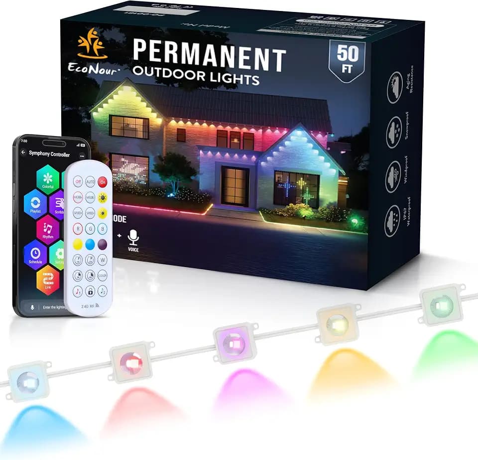 EcoNour 50 FT RGB Smart Permanent Outdoor Halloween Lights, App and Remote