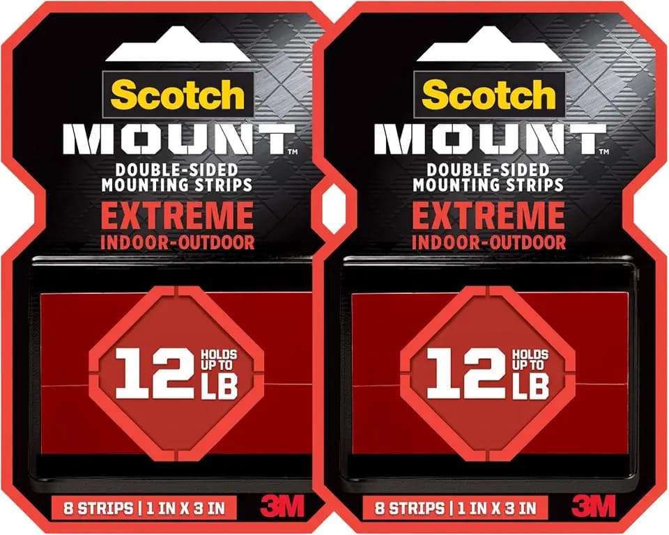 Scotch-Mount Extreme Mounting Strips, Double-Sided Heavy Duty Tape, 16 Strips Total (2 Packs of 8), 1 in x 3 in, Indoor/Outdoor, Black (414H-ST)