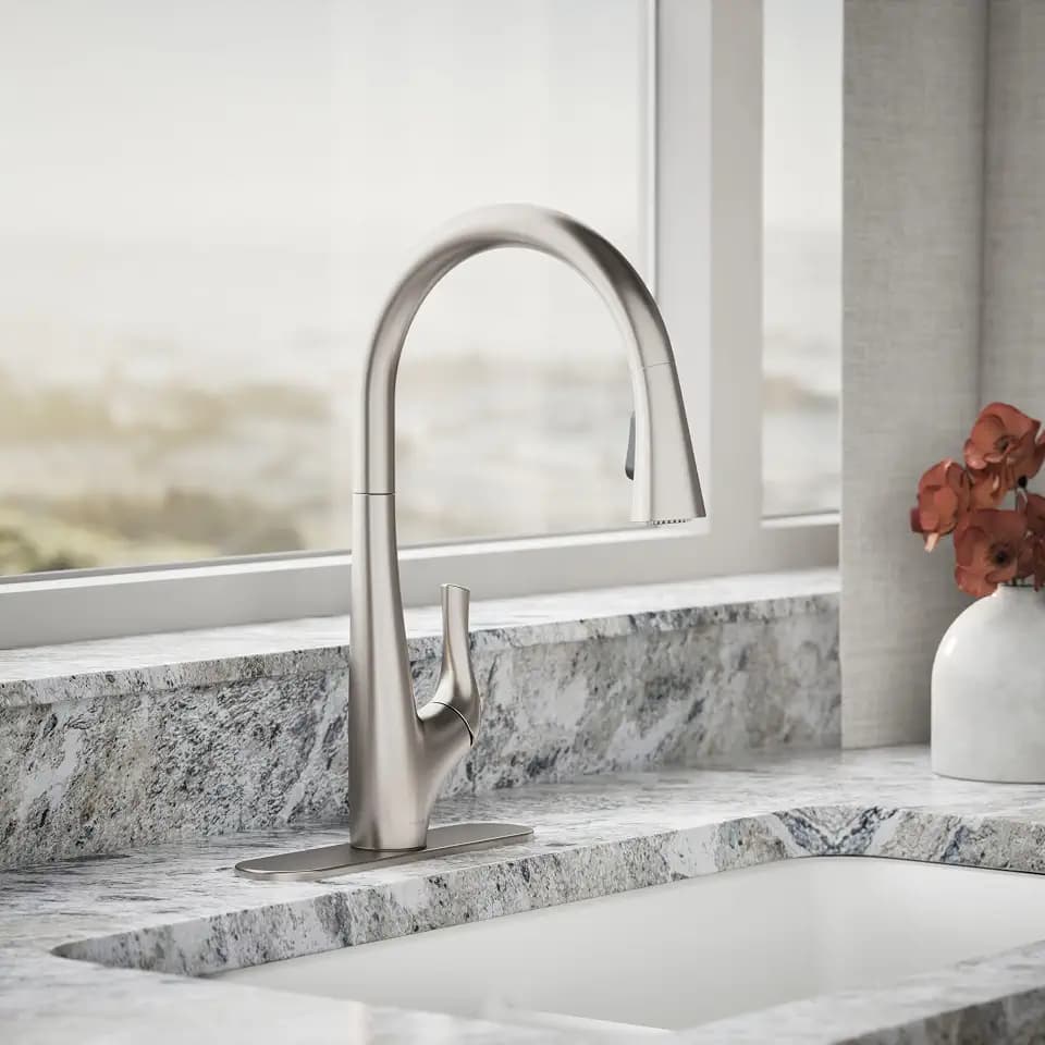 KOHLER R43210-VS Bevin™ Kitchen Sink Faucet with Pull Down Sprayer, Two-Function Sprayhead Kitchen Faucets, 1.5 GPM, Vibrant Stainless
