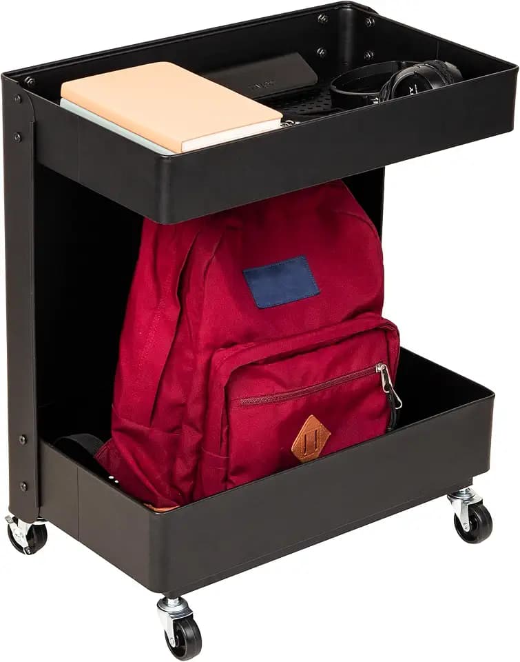 Mind Reader Under Desk Rolling Cart, 2-Tier Steel Utility Organizer, No Assembly Required, 12" L x 20" W x 23.5" H, Black