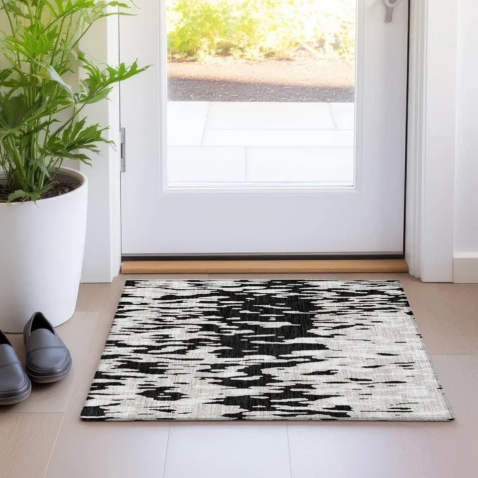 Addison Rugs Chantille ACN945 Black 1'8" x 2'6" Indoor Outdoor Area Rug, Easy Clean, Machine Washable, Non Shedding, Bedroom, Entry, Living Room, Dining Room, Kitchen, Patio Rug