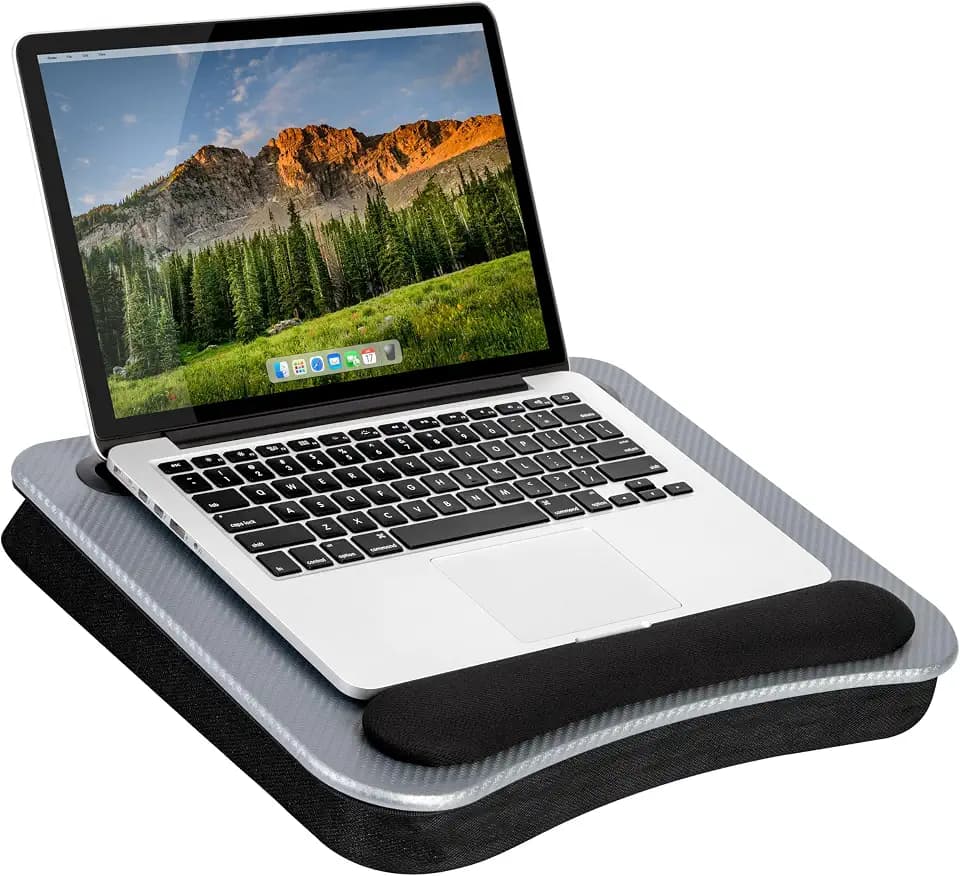 LAPGEAR Memory Foam Lap Desk – Silver Carbon, Fits 15.6” Laptops