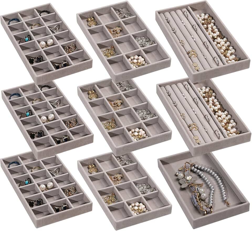 Frebeauty Jewelry Trays for Drawer,Set of 9 Jewelry Organizer and Storage