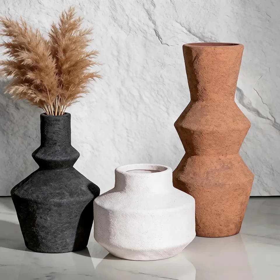 DREAMLOOM Modern Modern Ceramic Vase Set of 3, Rust