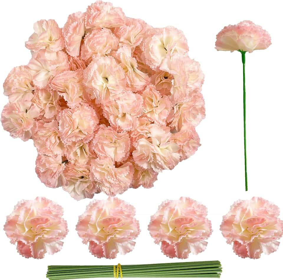 Marigold Flower Heads Bulk 50Pcs, Faux Mexican Marigold Artificial Flowers for Diwali Home Decor DIY Wreath Garland Craft Wedding Mexican Party Day of The Dead Decoration Halloween Decor(LightPink)