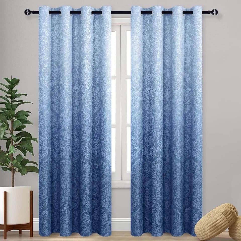 DWCN Ombre Blackout Curtains for Bedroom 52 x 90 inch, 2 Panels, Navy Blue