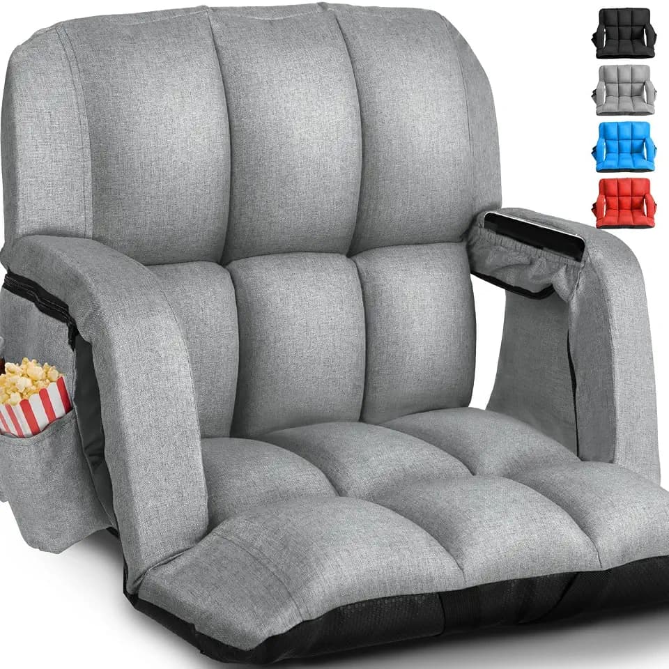 Stadium Seats with Back Support Wide, 4.7" Padded Bleacher Seat, 6-Position Reclining Bleacher Chairs with Back and Cushion, Sofa Style Ergonomic Design for Sports Games Baseball Football (22.5"Grey)