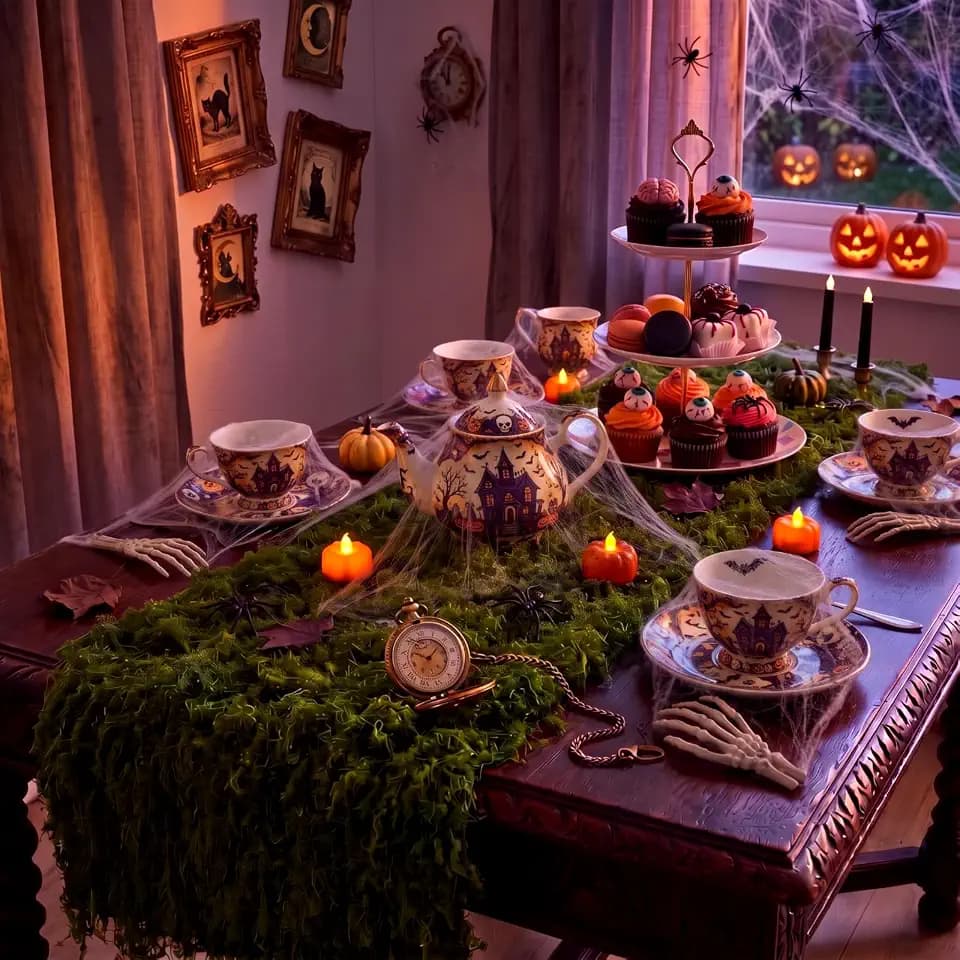 2 Artificial Moss Table Runner Halloween Enchanted Party Decor, Green