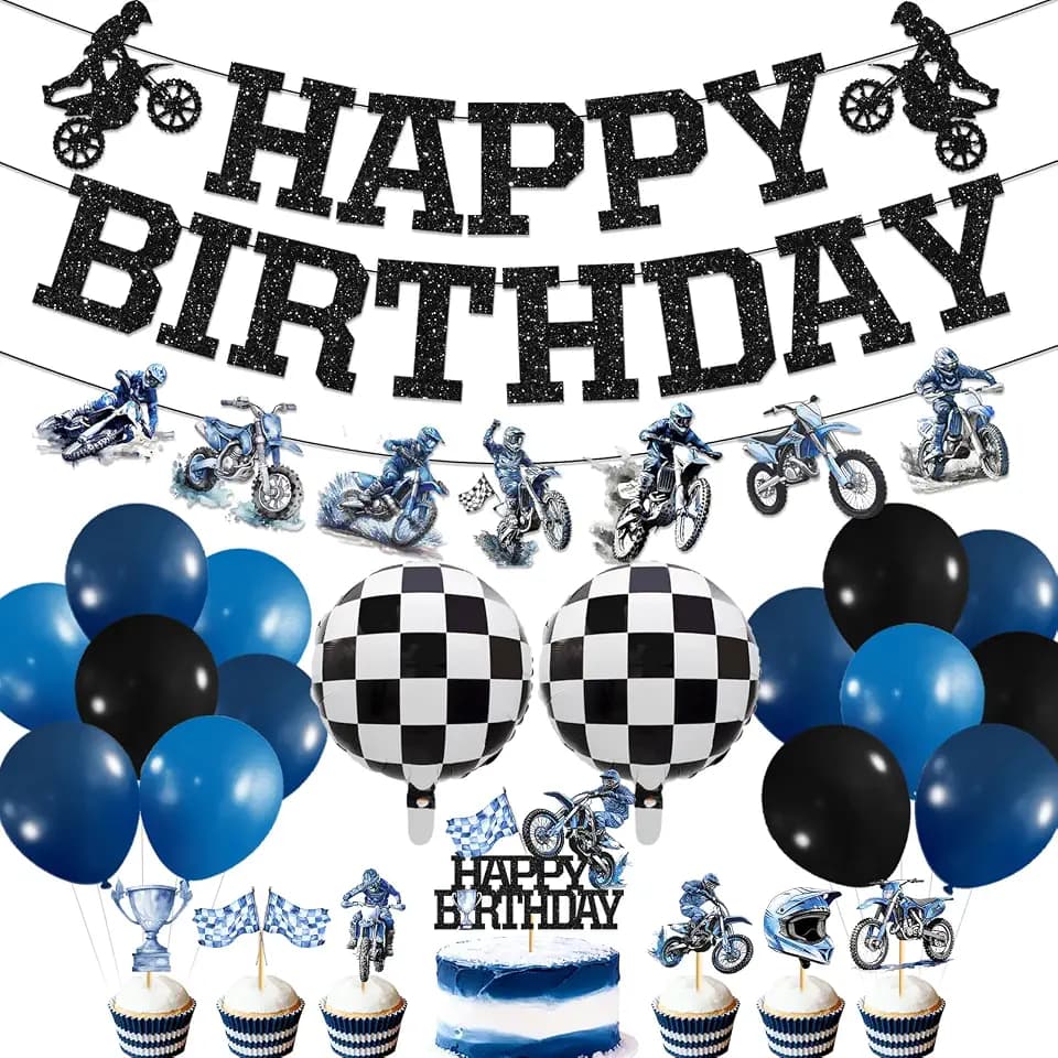 Dirt Bike Birthday Party Decorations: Motorcycle Birthday Decorations with Happy Birthday Banner Dirt Bike Cupcake Cake Toppers Balloons for Party Decor