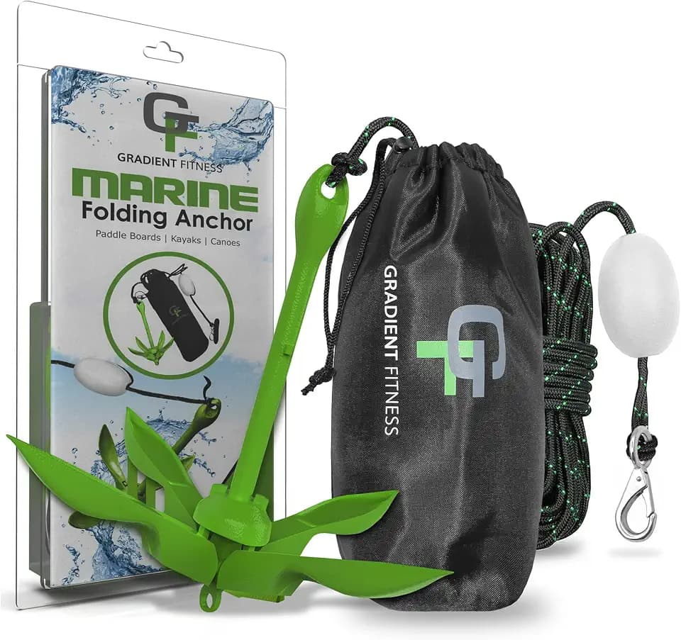 Kayak Anchor Kit - 3.5 lb, Green - Folding Grapnel Anchor with 25 ft Rope