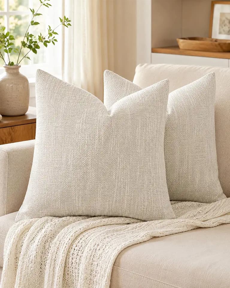 Beige Throw Pillow Covers 18x18, Cushion Covers for Couch, Set of 2
