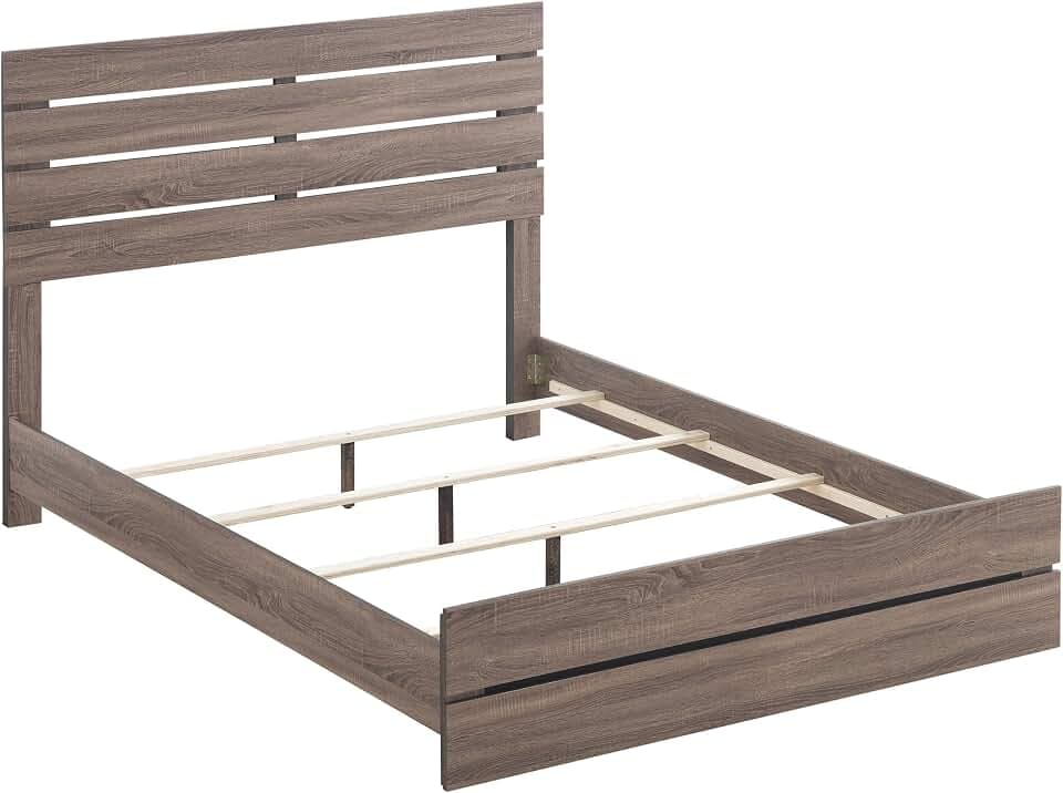 Coaster Home Furnishings - Brantford - Wood Panel Bed with Slatted Headboard, Low-Profile Frame and Scratch-Resistant Laminate - Bedroom - Queen Size - Barrel Oak - 207041Q