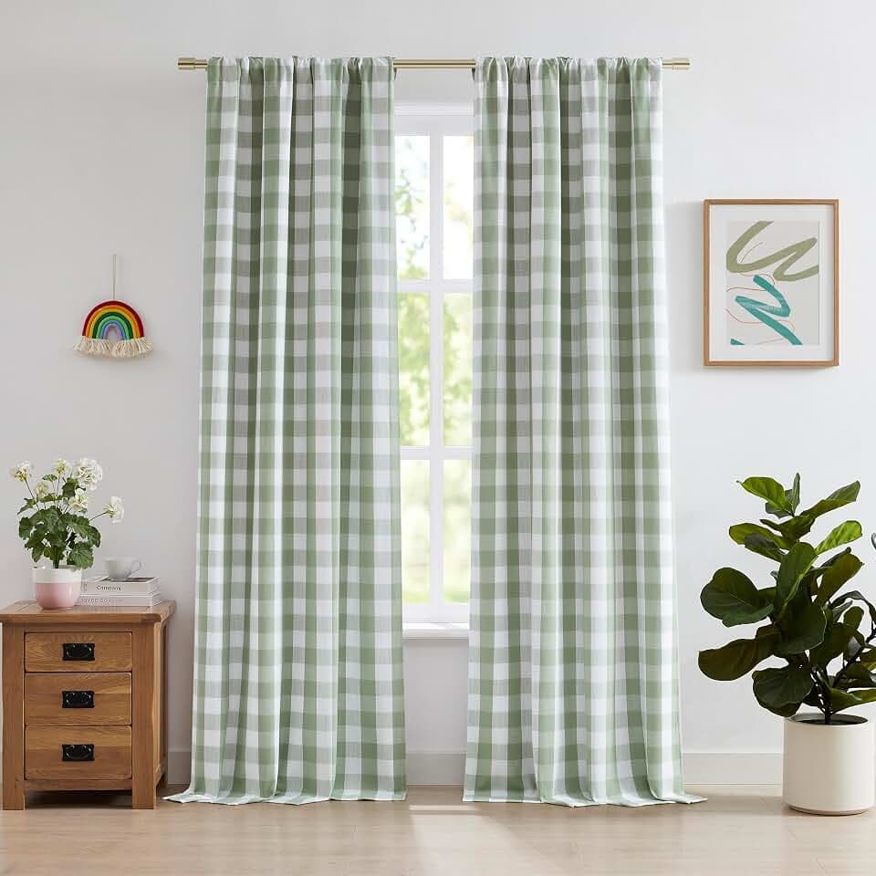 Sage Green Buffalo Plaid Full Blackout Curtains 95 Inches Length