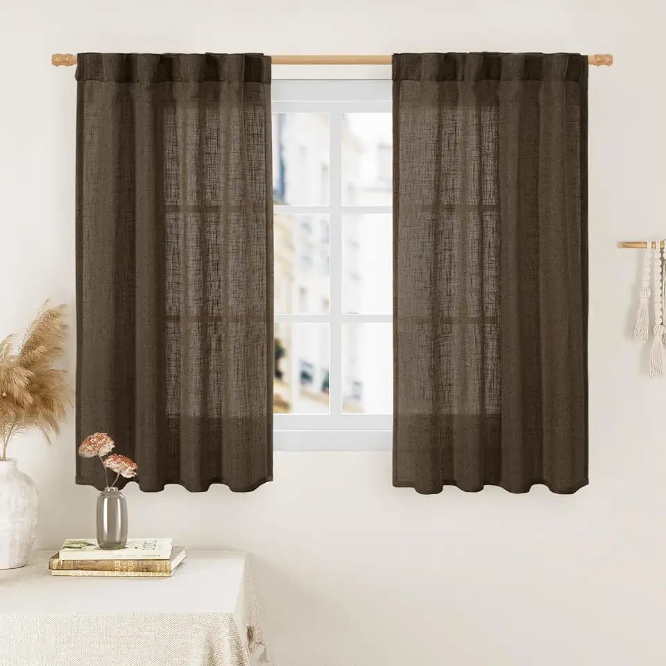 LAMIT Linen Curtains 45 Inch Length 2 Panels for Bedroom, 34 x 45 Inch