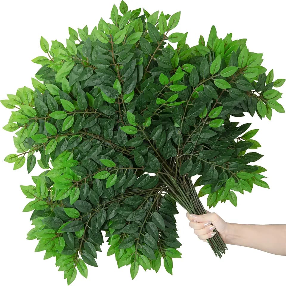XONOR Artificial Greenery Stems, 30 Bundles Faux Silk Green Leaf Garland Branches Hanging Greenery Spray for Wedding Bouquet, Arch, Table Centerpieces and Home Decor (30 Bundles, Green)