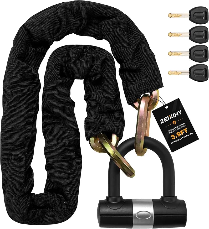 Heavy Duty Motorcycle Chain Lock, 10mm Hardened Steel Anti Theft Bike Lock Chain with U Lock & 4 Keys, 3.9FT Cut Resistant Security Lock for Motorcycle, E-Bike, Scooter, Bicycle, Gate - Gold