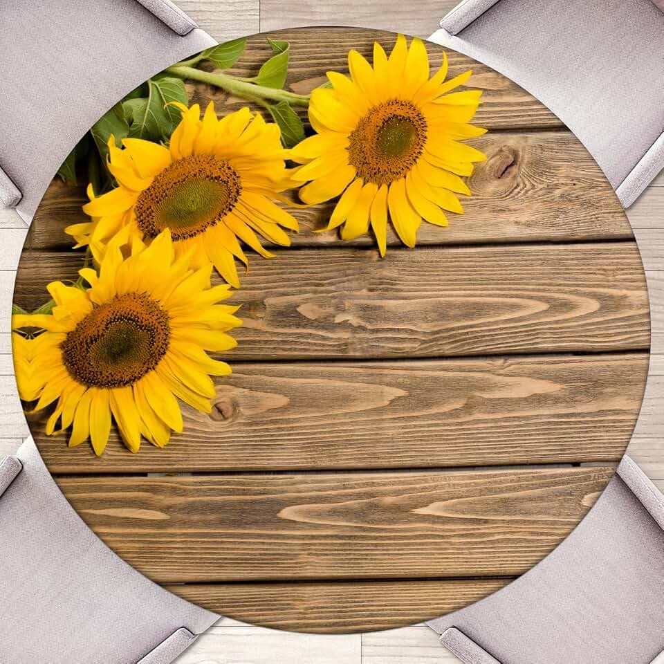 Round Tablecloth Sunflower Round Outdoor Tablecloth with Elastic Fitted Tablecloths Table Cover for Tables Waterproof Reusable Table Cloth for Indoor and Outdoor 40''-44''