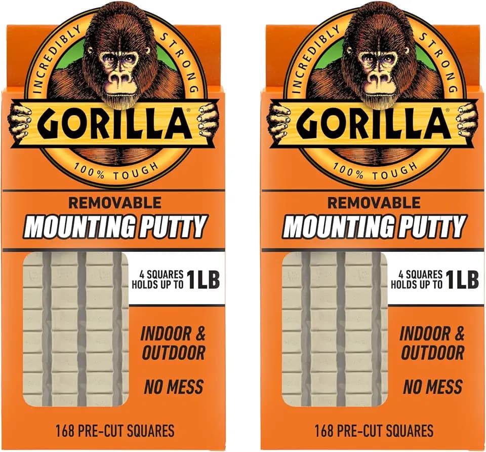 Gorilla Mounting Putty, Natural Tan Color, 168 Pre-Cut Squares, 2-Pack