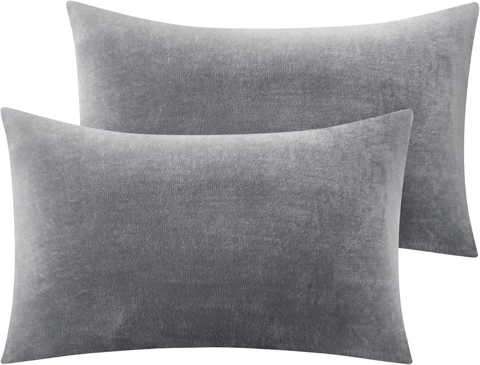 BEDELITE Flannel Pillow Cases Queen Size Set of 2, Gray, 20x30 Inches