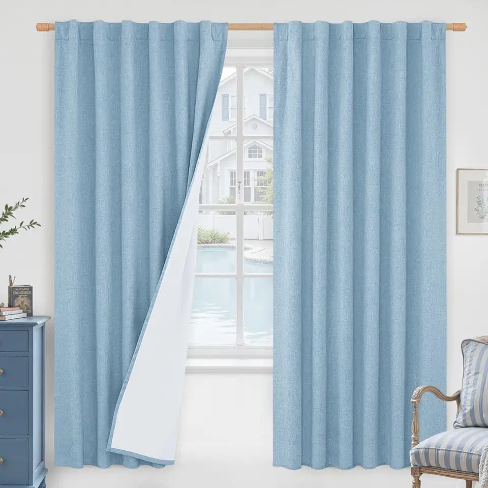 LAMIT 72 Inch 100% Blackout Linen Curtains for Living Room 2 Panels
