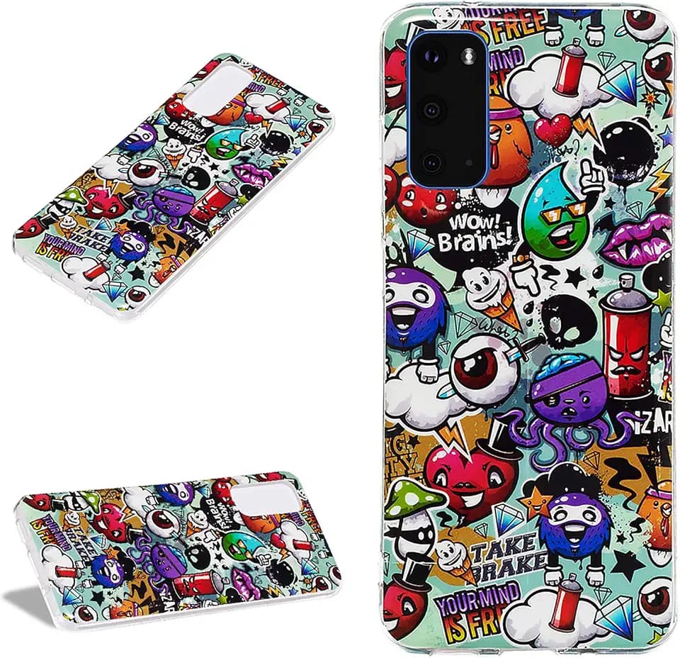 Kompatibel mit Samsung Galaxy S20 Leuchtend Silikon Hülle, Licht im Dunkeln Fluoreszierend Bunt Muster Kratzfest Stoßfest Fallschutz Ultra Dünn Flexibel TPU Schutzhülle, Graffiti