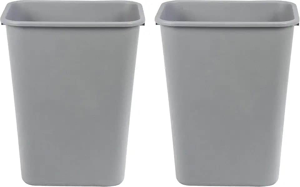 Amazon Basics Rectangular Commercial Office Wastebasket, Easy to Clean, 10 Gallon, Grey, 2-Pack