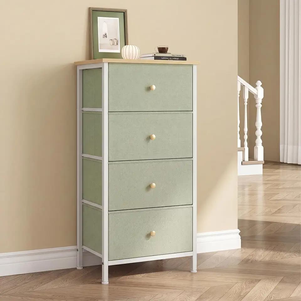 DUMOS Nightstand, Bedside Table with 4 Fabric Drawers