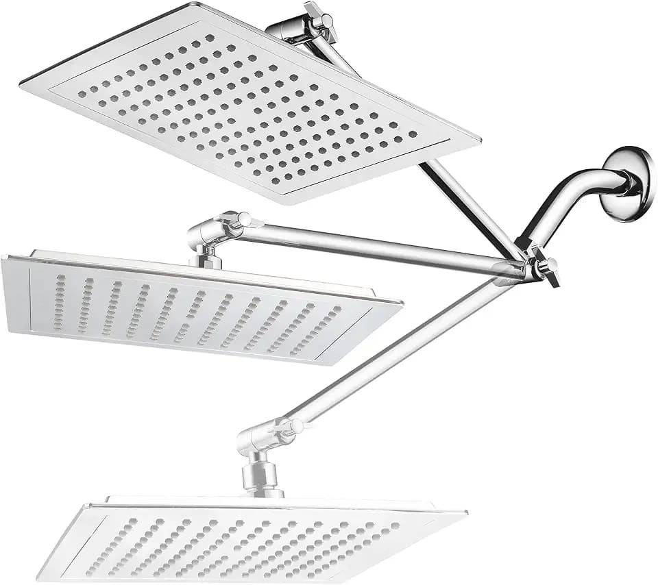 Giant 9-inch Diagonal Square Rain Shower Head PLUS 11-inch Solid Brass Angle Adjustable Extension Arm. 121 Jets with Rub-Clean Nozzles. Front and Back All-Chrome Finish. Sleek Square Design